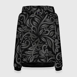 Толстовка-худи женская Модный растительный орнамент, цвет: 3D-черный