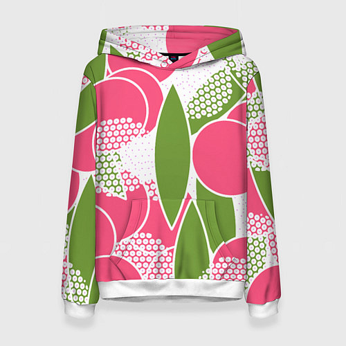 Женская толстовка Абстракция круги и зеленый лист / 3D-Белый – фото 1