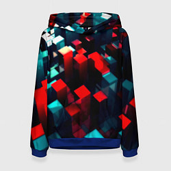 Толстовка-худи женская Digital abstract cube, цвет: 3D-синий