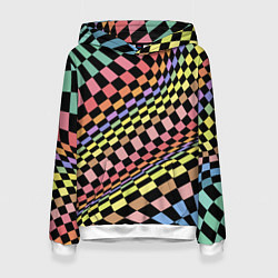 Толстовка-худи женская Colorful avant-garde chess pattern - fashion, цвет: 3D-белый