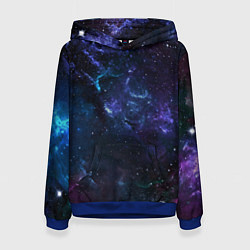 Толстовка-худи женская Сияние галактик Космос, цвет: 3D-синий