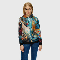Толстовка-худи женская Яркие разводы краски, цвет: 3D-черный — фото 2