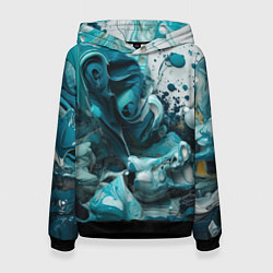 Толстовка-худи женская Абстрактные голубые брызги краски, цвет: 3D-черный