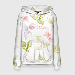 Толстовка-худи женская Birch leaves, цвет: 3D-белый