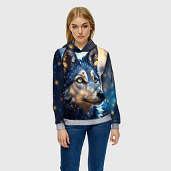 Толстовка-худи женская Волк на синем фоне, цвет: 3D-меланж — фото 2
