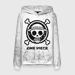 Толстовка-худи женская One Piece с потертостями на светлом фоне, цвет: 3D-белый