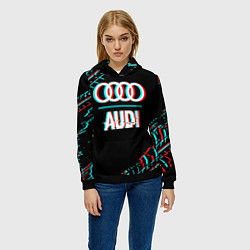 Толстовка-худи женская Значок Audi в стиле glitch на темном фоне, цвет: 3D-черный — фото 2