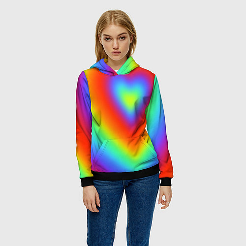 Женская толстовка Сердце - радужный градиент / 3D-Черный – фото 3