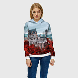 Толстовка-худи женская Замок в горах и красный лес, цвет: 3D-белый — фото 2
