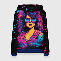 Толстовка-худи женская Lady - retrowave style, цвет: 3D-синий
