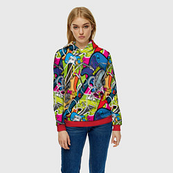Толстовка-худи женская Guitars - pop art pattern, цвет: 3D-красный — фото 2