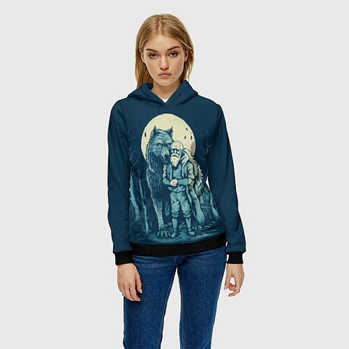 Женская толстовка Старик с волком / 3D-Черный – фото 3