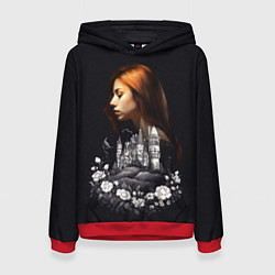 Толстовка-худи женская Воспоминания о любви Девушка цветы и замок, цвет: 3D-красный