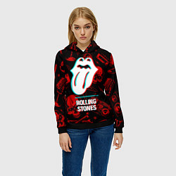 Толстовка-худи женская Rolling Stones rock glitch, цвет: 3D-черный — фото 2