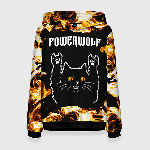 Женская толстовка Powerwolf рок кот и огонь / 3D-Черный – фото 1