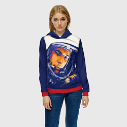 Толстовка-худи женская Юрий Гагарин в скафандре, цвет: 3D-красный — фото 2