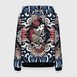 Женская толстовка Irezumi style: девушка и синие узоры