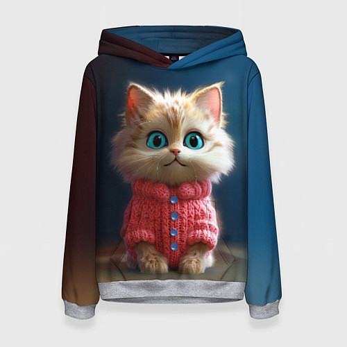 Женская толстовка Котик в розовом свитере / 3D-Меланж – фото 1