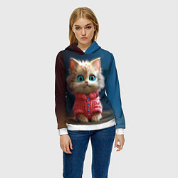 Толстовка-худи женская Котик в розовом свитере, цвет: 3D-белый — фото 2