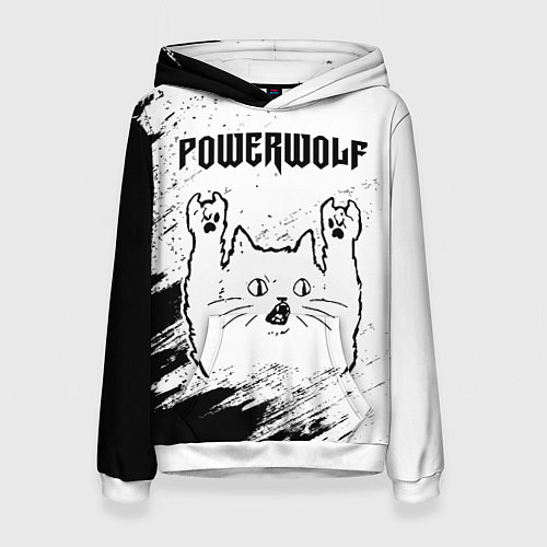 Женская толстовка Powerwolf рок кот на светлом фоне / 3D-Белый – фото 1