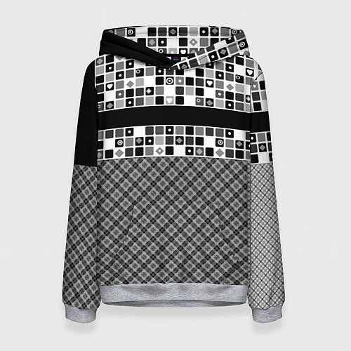 Женская толстовка Черно-белый лоскутный узор-пэчворк / 3D-Меланж – фото 1