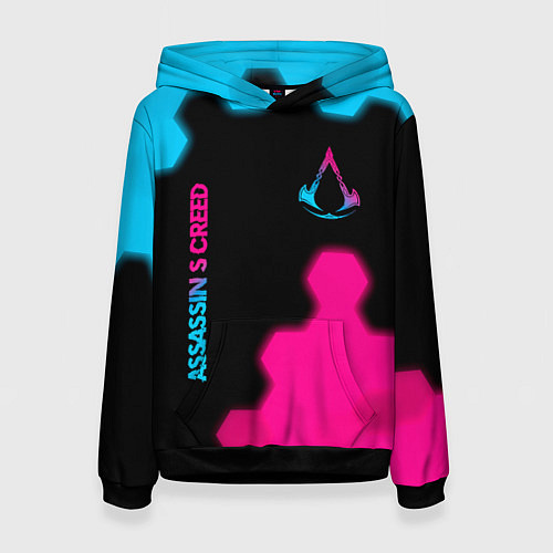 Женская толстовка Assassins Creed - neon gradient: надпись, символ / 3D-Черный – фото 1