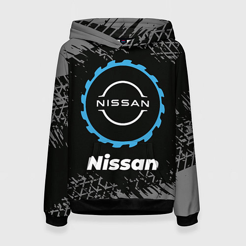 Женская толстовка Nissan в стиле Top Gear со следами шин на фоне / 3D-Черный – фото 1