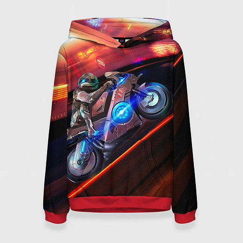 Женская толстовка Мотоцикл ночной город / 3D-Красный – фото 1