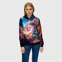 Толстовка-худи женская Небула в космосе в голубо-розовых тонах - нейронна, цвет: 3D-черный — фото 2