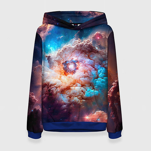 Женская толстовка Небула в космосе в голубо-розовых тонах - нейронна / 3D-Синий – фото 1