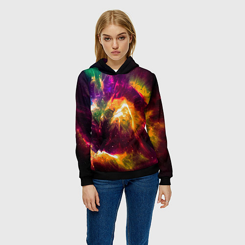 Женская толстовка Небула в космосе разноцветная - нейронная сеть / 3D-Черный – фото 3