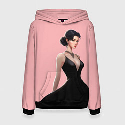 Толстовка-худи женская Girl in black dress - pink, цвет: 3D-черный