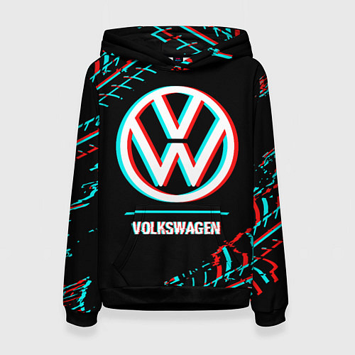 Женская толстовка Значок Volkswagen в стиле glitch на темном фоне / 3D-Черный – фото 1