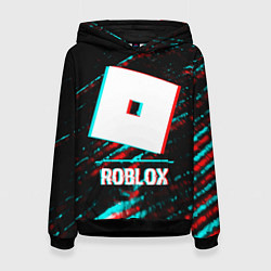 Толстовка-худи женская Roblox в стиле glitch и баги графики на темном фон, цвет: 3D-черный