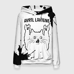 Толстовка-худи женская Avril Lavigne рок кот на светлом фоне, цвет: 3D-белый