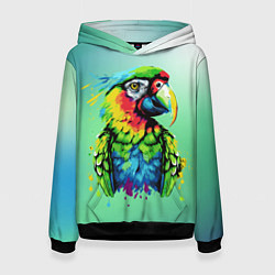 Толстовка-худи женская Разноцветный попугай, цвет: 3D-черный