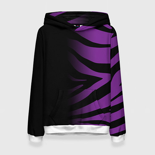Женская толстовка Фиолетовый с черными полосками зебры / 3D-Белый – фото 1