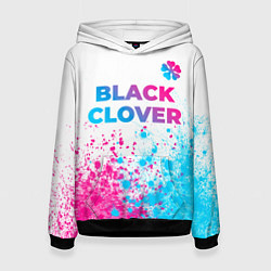 Толстовка-худи женская Black Clover neon gradient style: символ сверху, цвет: 3D-черный