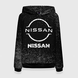 Толстовка-худи женская Nissan с потертостями на темном фоне, цвет: 3D-черный