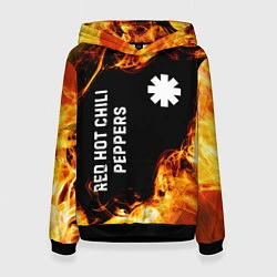 Толстовка-худи женская Red Hot Chili Peppers и пылающий огонь, цвет: 3D-черный