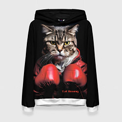 Толстовка-худи женская Cat boxing, цвет: 3D-белый