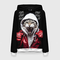 Толстовка-худи женская Street boxing cat, цвет: 3D-белый