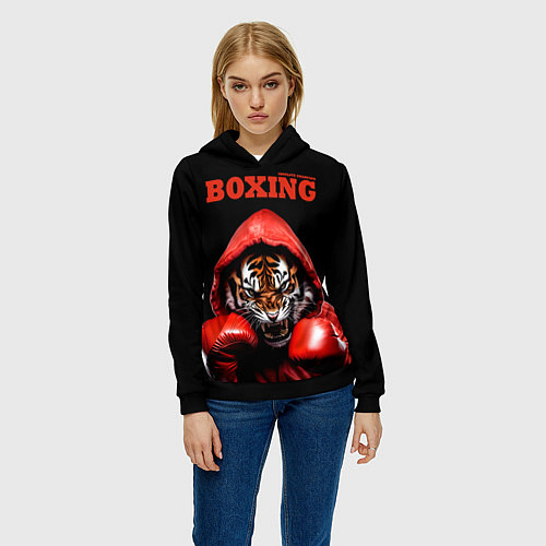Женская толстовка Boxing tiger / 3D-Черный – фото 3