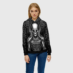 Толстовка-худи женская Скелет пришельца, цвет: 3D-черный — фото 2