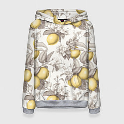 Толстовка-худи женская Лимоны - винтаж графика: паттерн, цвет: 3D-меланж