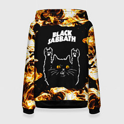 Толстовка-худи женская Black Sabbath рок кот и огонь, цвет: 3D-черный