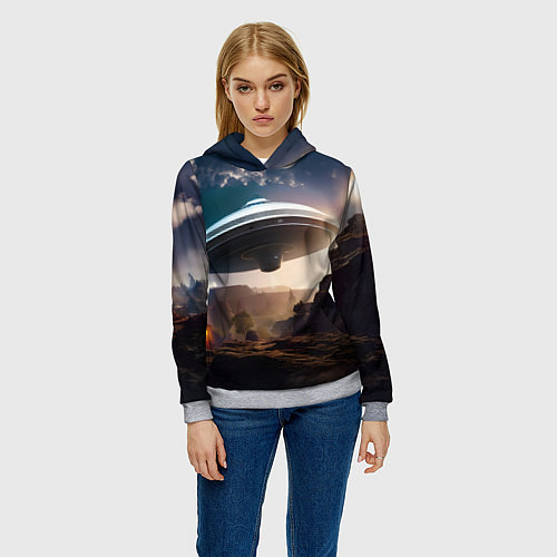 Женская толстовка НЛО над горами / 3D-Меланж – фото 3
