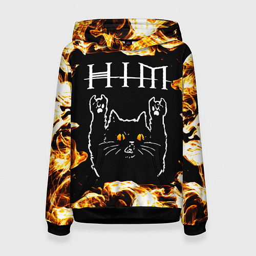 Женская толстовка HIM рок кот и огонь / 3D-Черный – фото 1