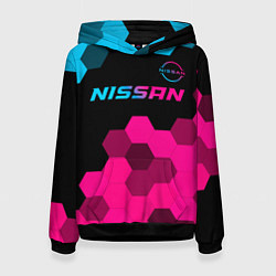 Толстовка-худи женская Nissan - neon gradient: символ сверху, цвет: 3D-черный