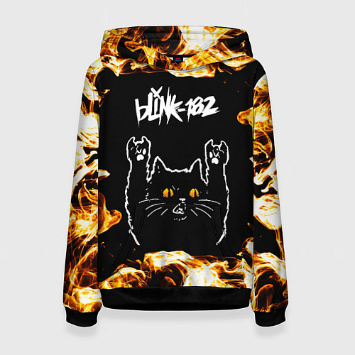 Женская толстовка Blink 182 рок кот и огонь / 3D-Черный – фото 1